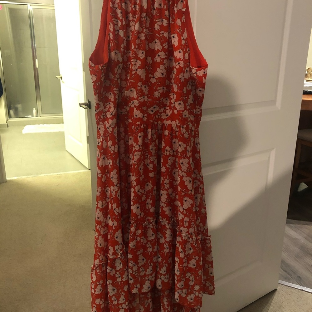 Orange and white floral high low dress